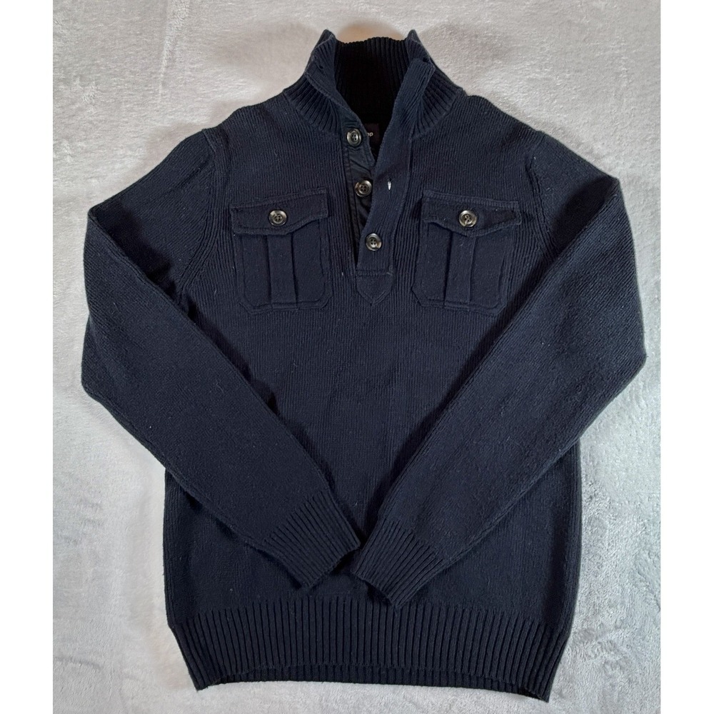 NWT Gap Sweater Men's Sz S‎ Blue 1/4 Button Cotton Wool Blend Preppy